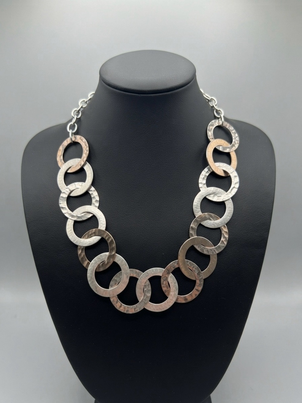 MILOR Stainless Steel Hammered Circle Link Statement Necklace Choker